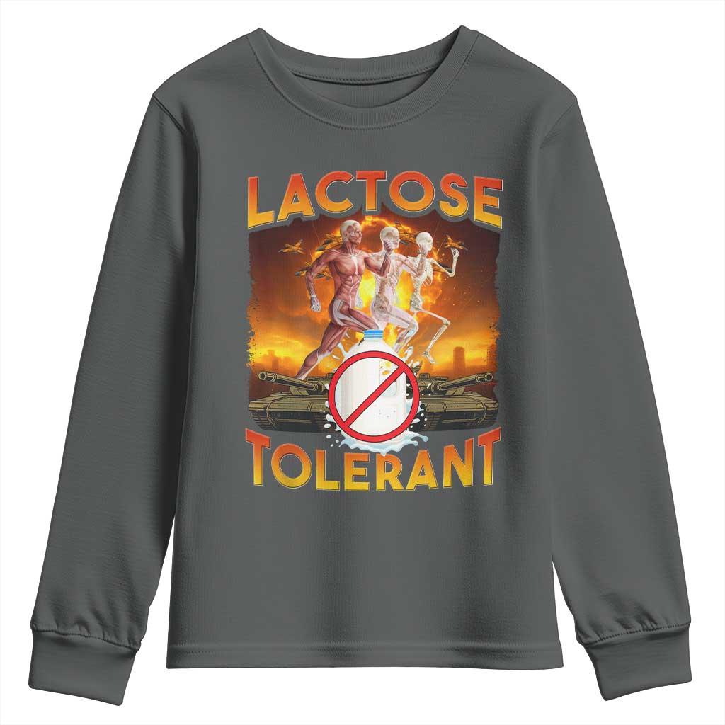Funny Lactose Tolerant Youth Sweatshirt Ironic Sarcastic Funny Humor Cringe Meme TS11 Dark Heather Print Your Wear