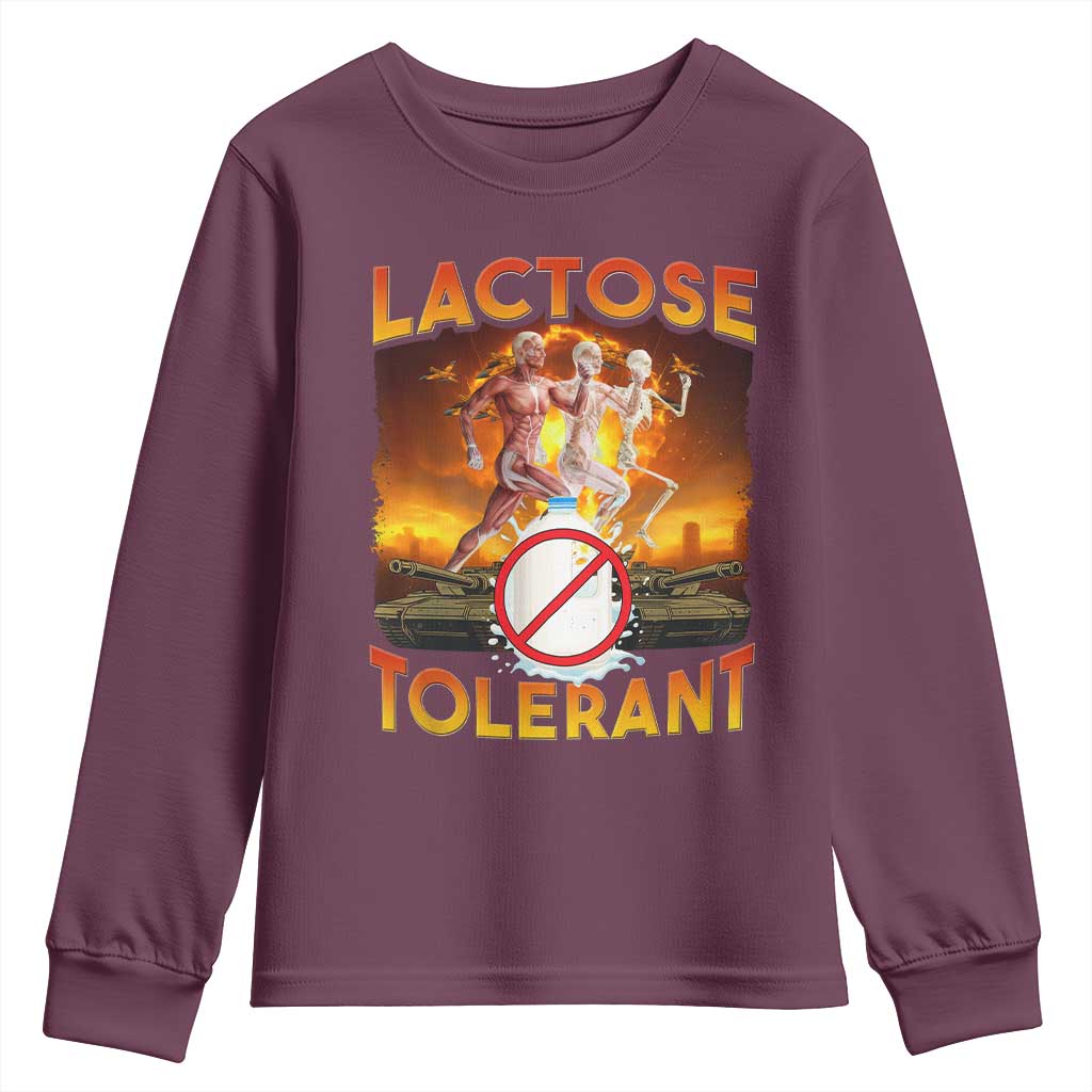 Funny Lactose Tolerant Youth Sweatshirt Ironic Sarcastic Funny Humor Cringe Meme TS11 Maroon Print Your Wear