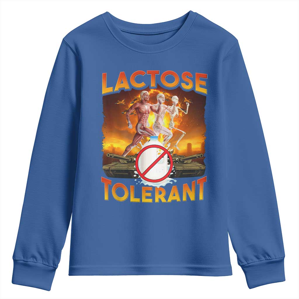 Funny Lactose Tolerant Youth Sweatshirt Ironic Sarcastic Funny Humor Cringe Meme TS11 Royal Blue Print Your Wear