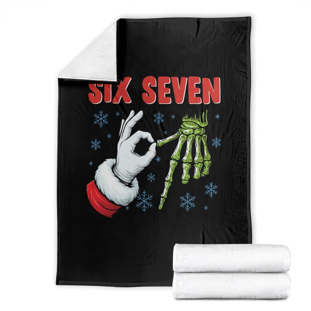 Funny 67 Christmas Throw Blanket Six Seven Meme Santa Skeleton Hands Gesture Gen Alpha TS11 Black Print Your Wear