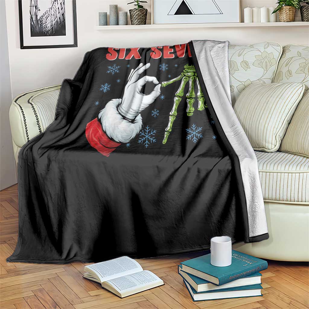 Funny 67 Christmas Throw Blanket Six Seven Meme Santa Skeleton Hands Gesture Gen Alpha TS11 Print Your Wear