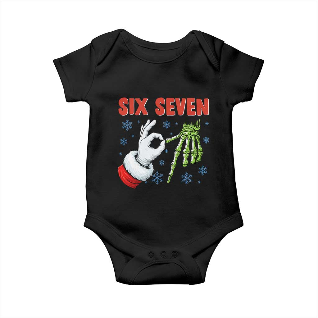 Funny 67 Christmas Baby Onesie Six Seven Meme Santa Skeleton Hands Gesture Gen Alpha TS11 Black Print Your Wear