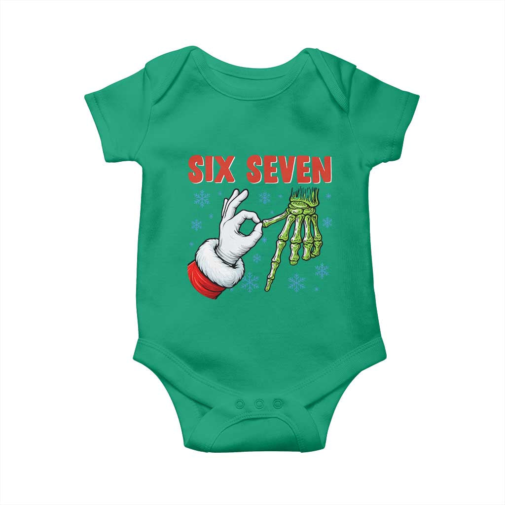 Funny 67 Christmas Baby Onesie Six Seven Meme Santa Skeleton Hands Gesture Gen Alpha TS11 Irish Green Print Your Wear