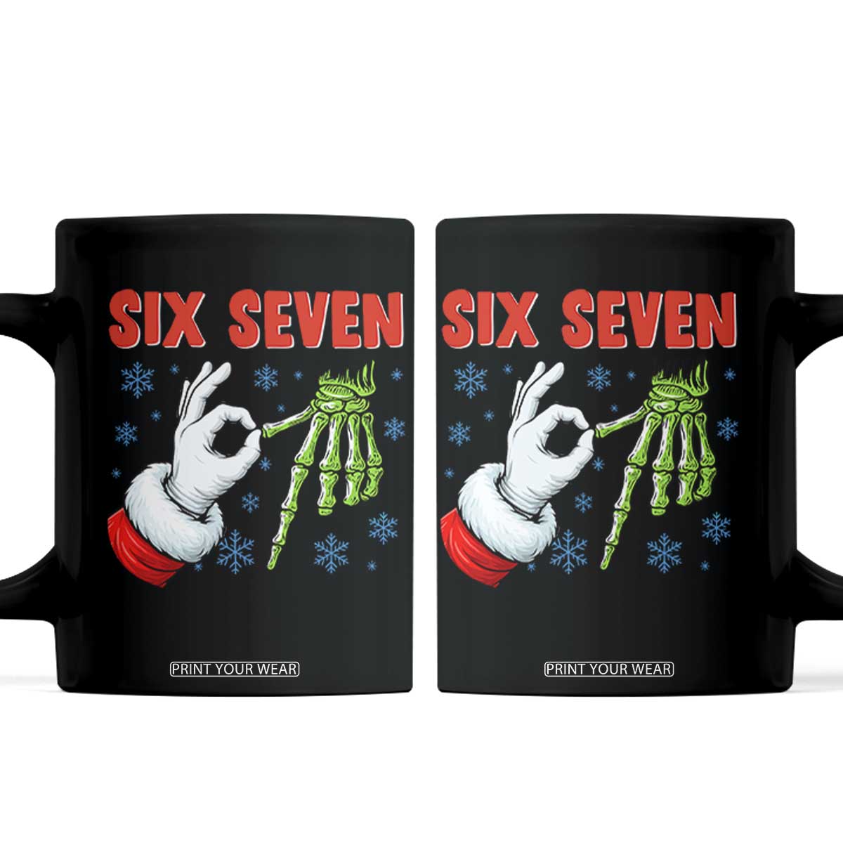Funny 67 Christmas Coffee Mug Six Seven Meme Santa Skeleton Hands Gesture Gen Alpha TS11 Black Print Your Wear