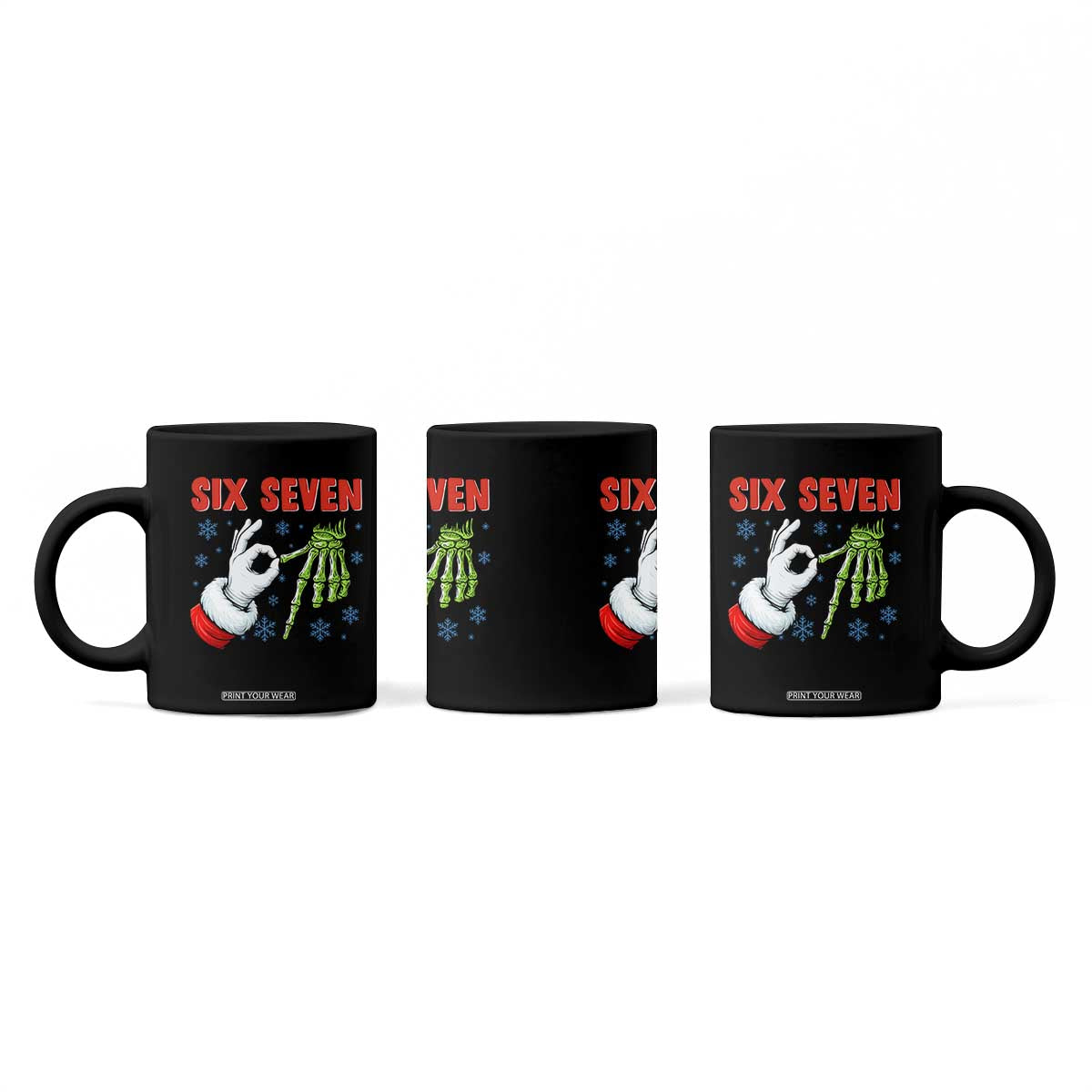 Funny 67 Christmas Coffee Mug Six Seven Meme Santa Skeleton Hands Gesture Gen Alpha TS11 Print Your Wear