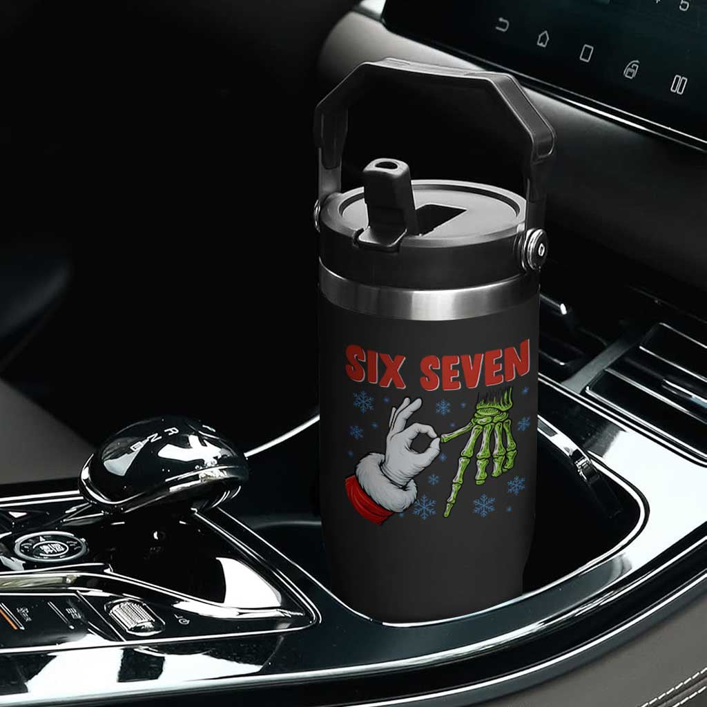 Funny 67 Christmas Flip Straw Tumbler Six Seven Meme Santa Skeleton Hands Gesture Gen Alpha TS11 Print Your Wear