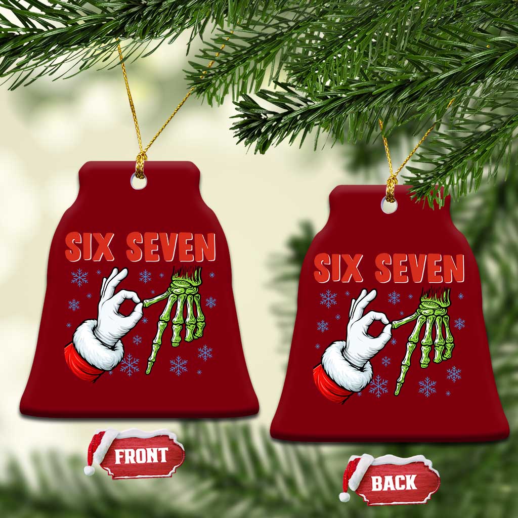 Funny 67 Xmas Ceramic Ornament Six Seven Meme Santa Skeleton Hands Gesture Gen Alpha TS11 Print Your Wear