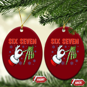 Funny 67 Xmas Ceramic Ornament Six Seven Meme Santa Skeleton Hands Gesture Gen Alpha TS11 Print Your Wear