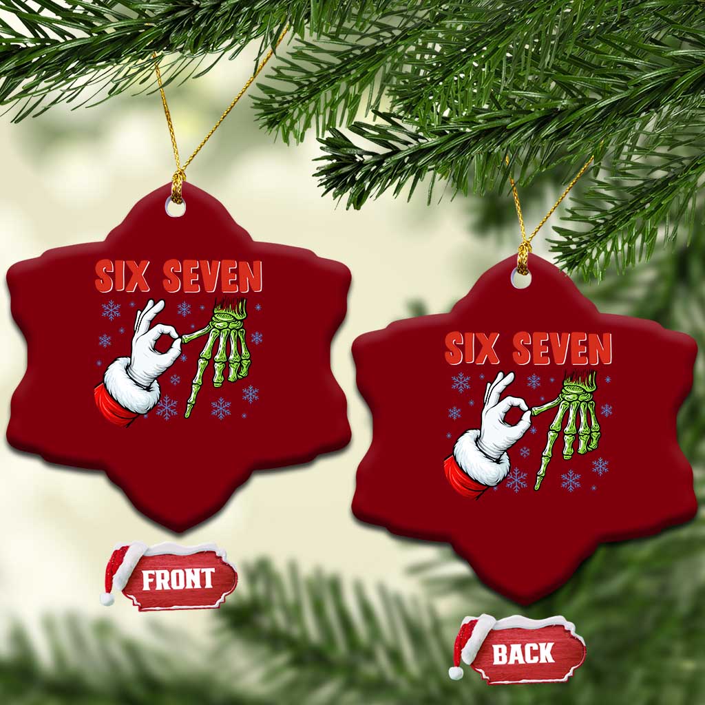Funny 67 Xmas Ceramic Ornament Six Seven Meme Santa Skeleton Hands Gesture Gen Alpha TS11 Print Your Wear