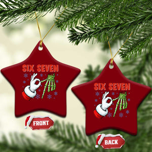 Funny 67 Xmas Ceramic Ornament Six Seven Meme Santa Skeleton Hands Gesture Gen Alpha TS11 Print Your Wear