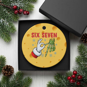 Funny 67 Xmas Ceramic Ornament Six Seven Meme Santa Skeleton Hands Gesture Gen Alpha TS11 1pc Yellow Cheese Print Your Wear