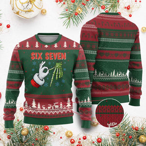 Funny 67 Xmas Ugly Christmas Sweater Six Seven Meme Santa Skeleton Hands Gesture Gen Alpha TS11 Red Green Print Your Wear