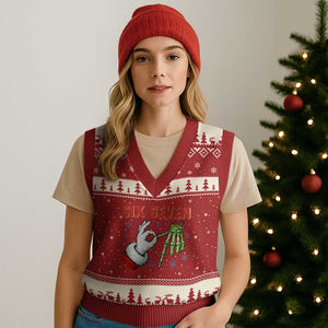 Funny 67 Xmas V-Neck Knit Sweater Vest Six Seven Meme Santa Skeleton Hands Gesture Gen Alpha TS11 Red Beige Print Your Wear