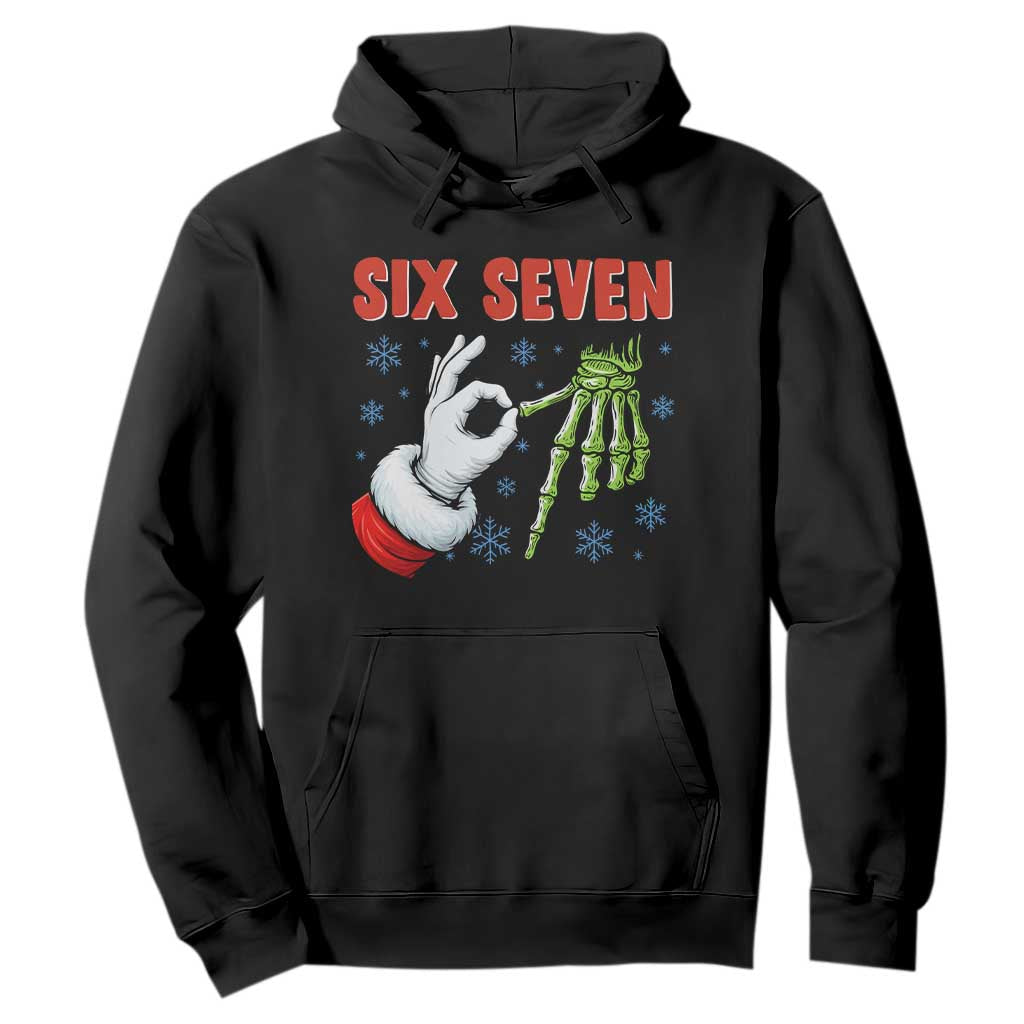 Funny 67 Christmas Hoodie Six Seven Meme Santa Skeleton Hands Gesture Gen Alpha TS11 Black Print Your Wear