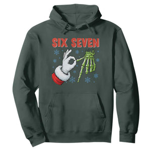 Funny 67 Christmas Hoodie Six Seven Meme Santa Skeleton Hands Gesture Gen Alpha TS11 Dark Forest Green Print Your Wear