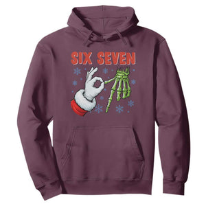 Funny 67 Christmas Hoodie Six Seven Meme Santa Skeleton Hands Gesture Gen Alpha TS11 Maroon Print Your Wear