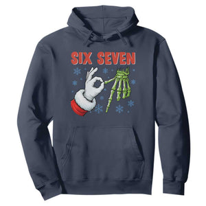 Funny 67 Christmas Hoodie Six Seven Meme Santa Skeleton Hands Gesture Gen Alpha TS11 Navy Print Your Wear