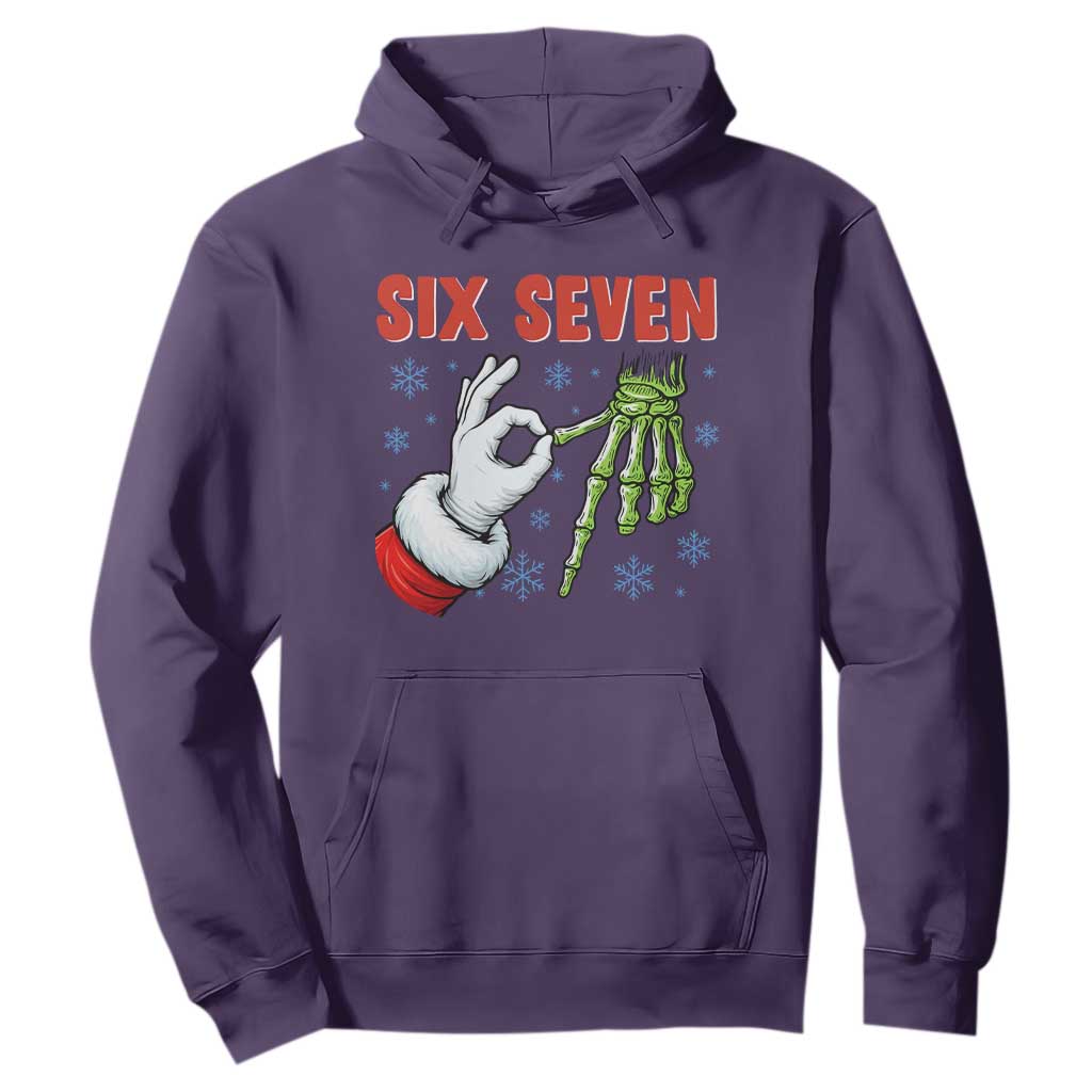 Funny 67 Christmas Hoodie Six Seven Meme Santa Skeleton Hands Gesture Gen Alpha TS11 Purple Print Your Wear