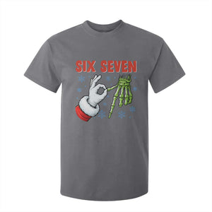 Funny 67 Christmas T Shirt For Kid Six Seven Meme Santa Skeleton Hands Gesture Gen Alpha TS11 Charcoal Print Your Wear