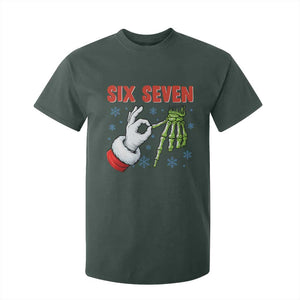 Funny 67 Christmas T Shirt For Kid Six Seven Meme Santa Skeleton Hands Gesture Gen Alpha TS11 Dark Forest Green Print Your Wear