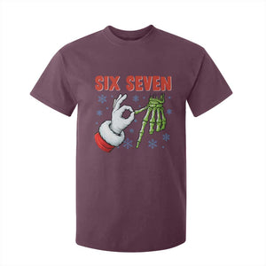 Funny 67 Christmas T Shirt For Kid Six Seven Meme Santa Skeleton Hands Gesture Gen Alpha TS11 Maroon Print Your Wear
