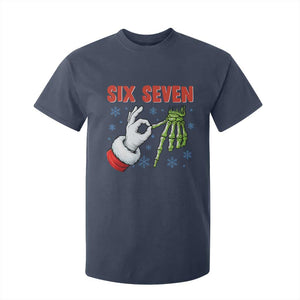 Funny 67 Christmas T Shirt For Kid Six Seven Meme Santa Skeleton Hands Gesture Gen Alpha TS11 Navy Print Your Wear