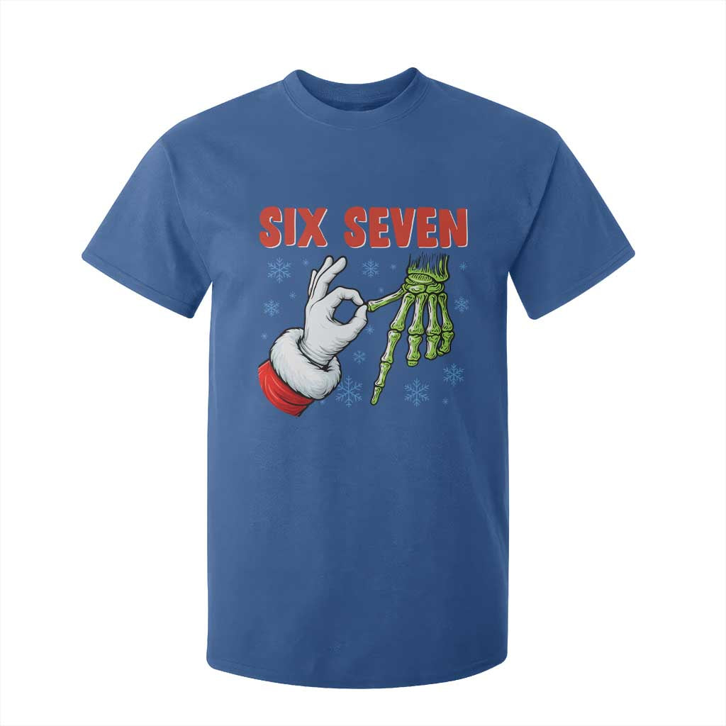 Funny 67 Christmas T Shirt For Kid Six Seven Meme Santa Skeleton Hands Gesture Gen Alpha TS11 Royal Blue Print Your Wear