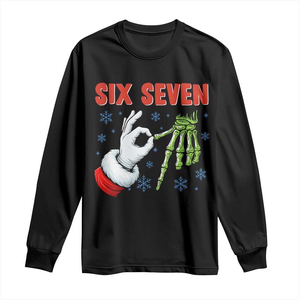 Funny 67 Christmas Long Sleeve Shirt Six Seven Meme Santa Skeleton Hands Gesture Gen Alpha TS11 Black Print Your Wear