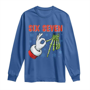 Funny 67 Christmas Long Sleeve Shirt Six Seven Meme Santa Skeleton Hands Gesture Gen Alpha TS11 Royal Blue Print Your Wear