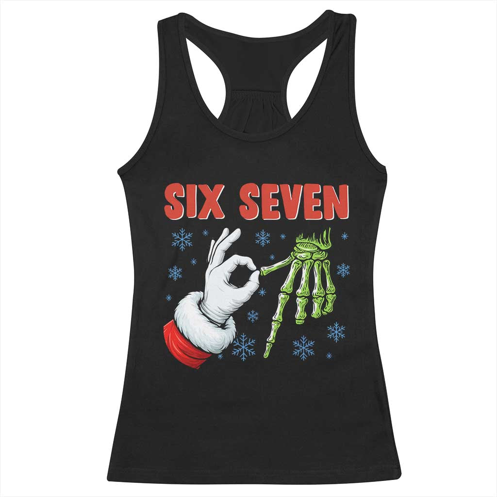 Funny 67 Christmas Racerback Tank Top Six Seven Meme Santa Skeleton Hands Gesture Gen Alpha TS11 Black Print Your Wear