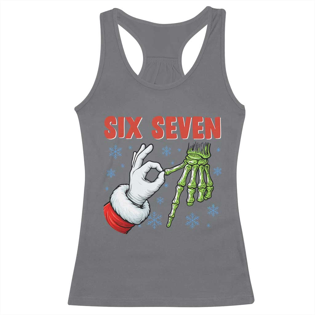 Funny 67 Christmas Racerback Tank Top Six Seven Meme Santa Skeleton Hands Gesture Gen Alpha TS11 Charcoal Print Your Wear