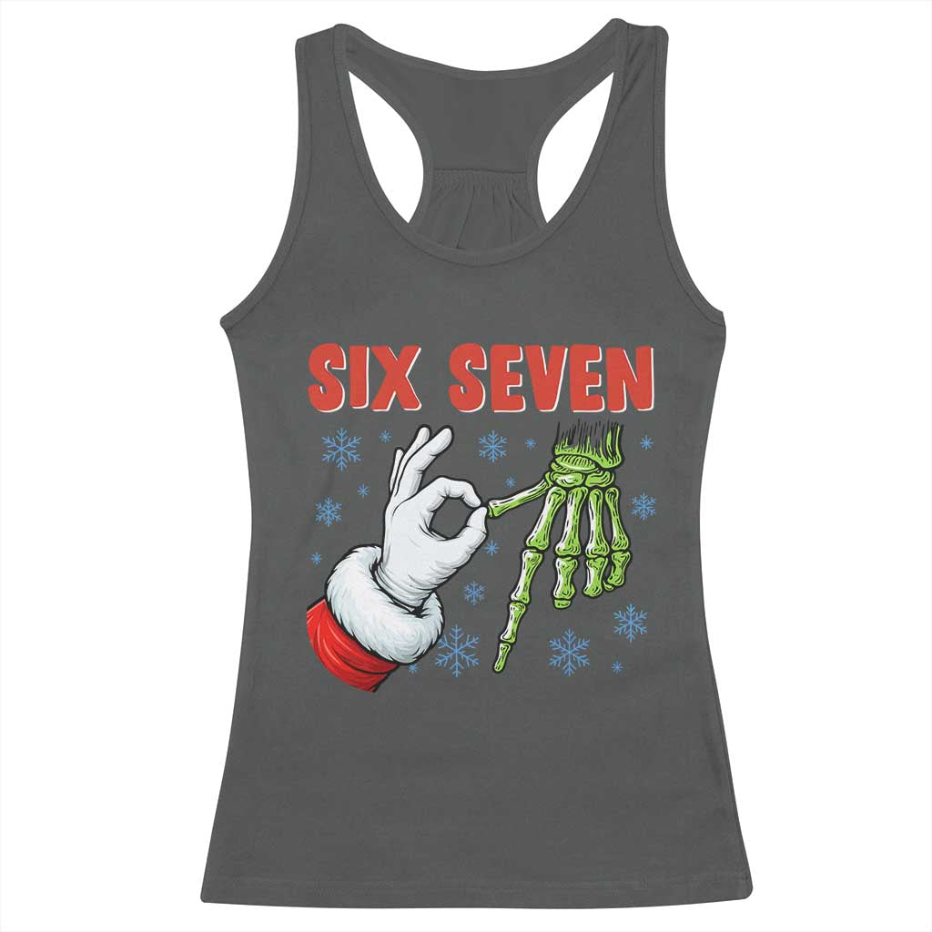 Funny 67 Christmas Racerback Tank Top Six Seven Meme Santa Skeleton Hands Gesture Gen Alpha TS11 Dark Heather Print Your Wear