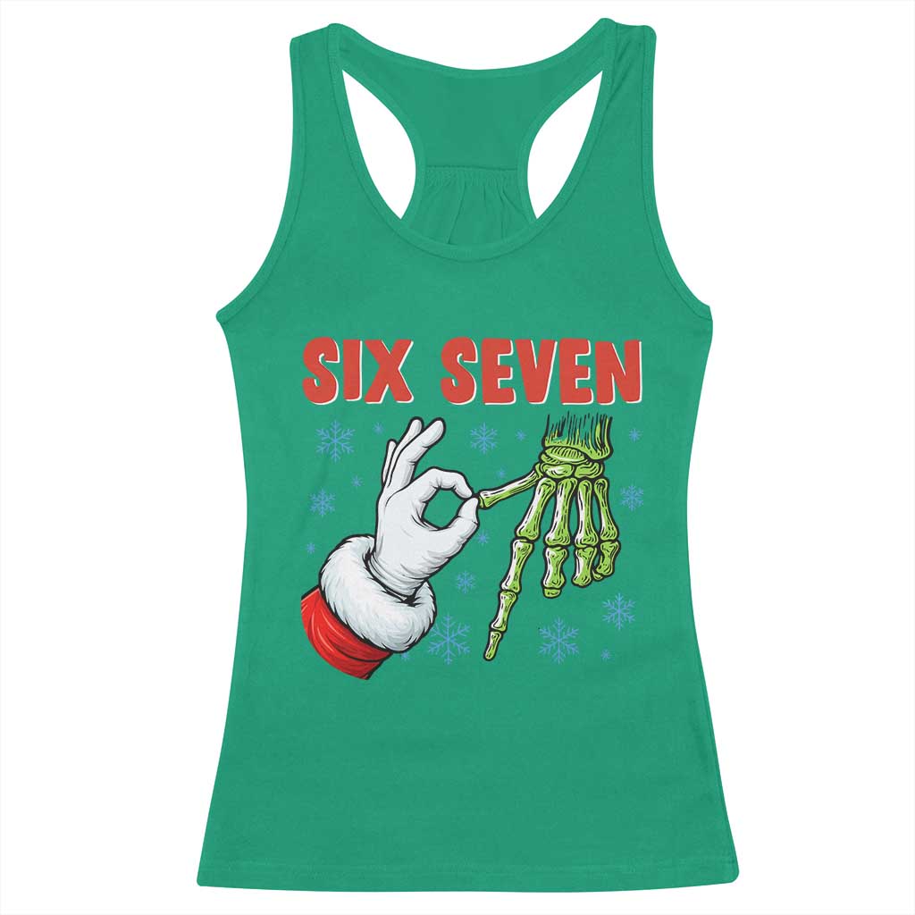 Funny 67 Christmas Racerback Tank Top Six Seven Meme Santa Skeleton Hands Gesture Gen Alpha TS11 Irish Green Print Your Wear