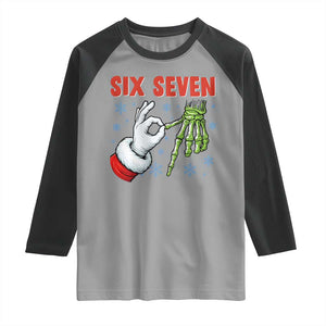 Funny 67 Christmas Raglan Shirt Six Seven Meme Santa Skeleton Hands Gesture Gen Alpha TS11 Sport Gray Black Print Your Wear
