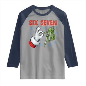 Funny 67 Christmas Raglan Shirt Six Seven Meme Santa Skeleton Hands Gesture Gen Alpha TS11 Sport Gray Navy Print Your Wear