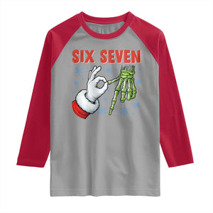 Funny 67 Christmas Raglan Shirt Six Seven Meme Santa Skeleton Hands Gesture Gen Alpha TS11 Sport Gray Red Print Your Wear