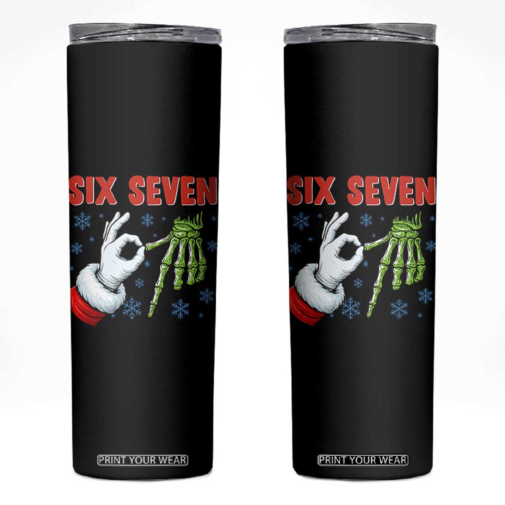 Funny 67 Christmas Skinny Tumbler Six Seven Meme Santa Skeleton Hands Gesture Gen Alpha TS11 Black Print Your Wear