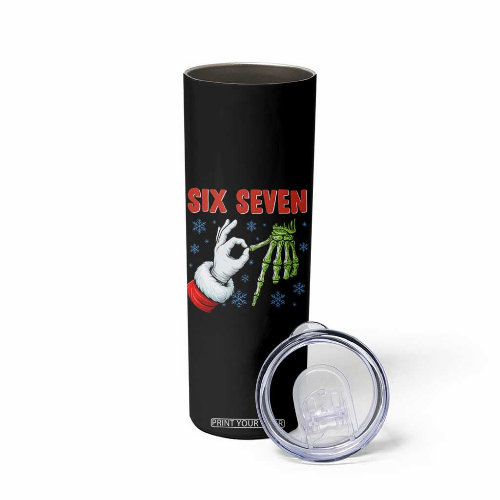 Funny 67 Christmas Skinny Tumbler Six Seven Meme Santa Skeleton Hands Gesture Gen Alpha TS11 Print Your Wear