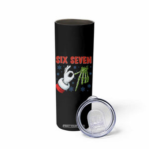 Funny 67 Christmas Skinny Tumbler Six Seven Meme Santa Skeleton Hands Gesture Gen Alpha TS11 Print Your Wear