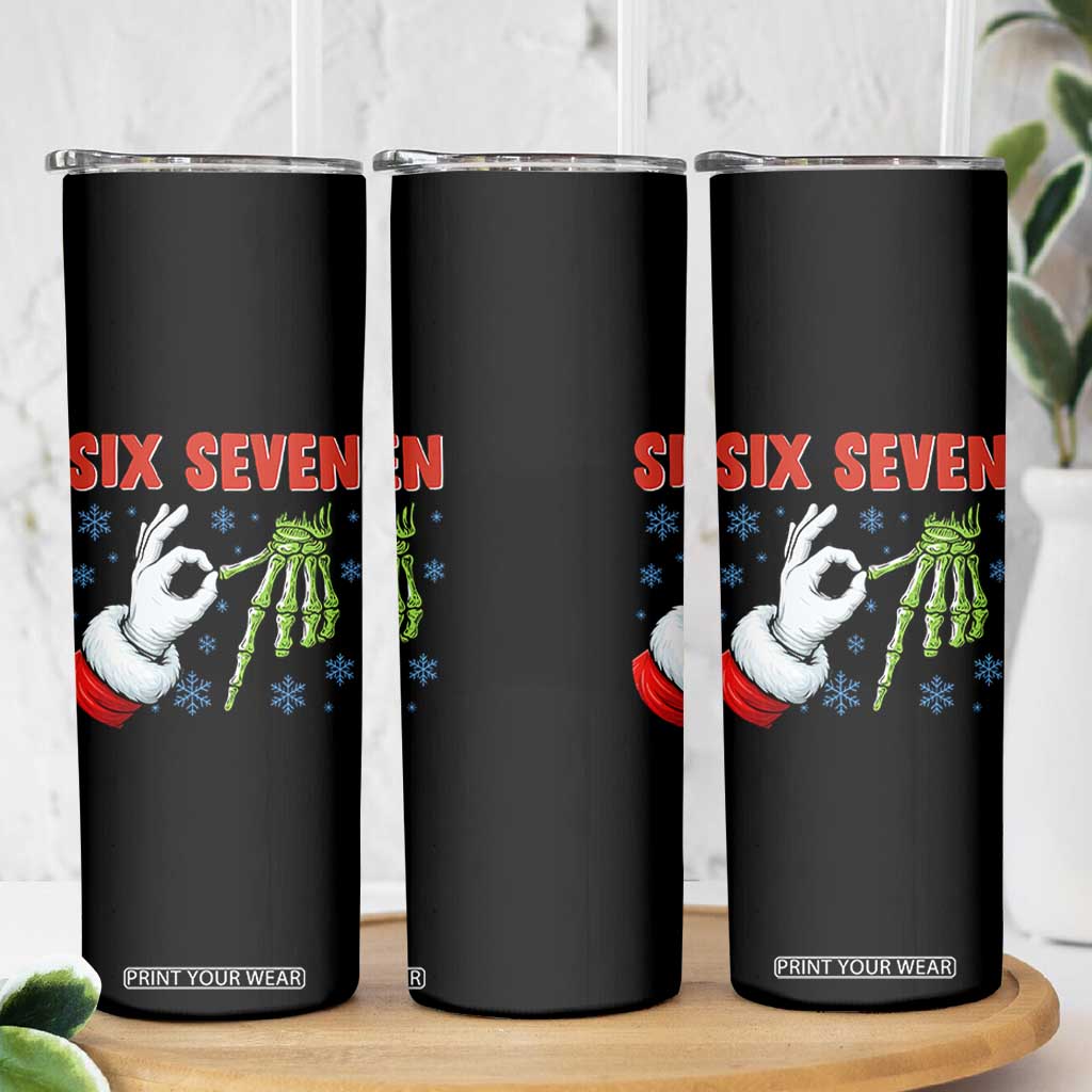 Funny 67 Christmas Skinny Tumbler Six Seven Meme Santa Skeleton Hands Gesture Gen Alpha TS11 Print Your Wear