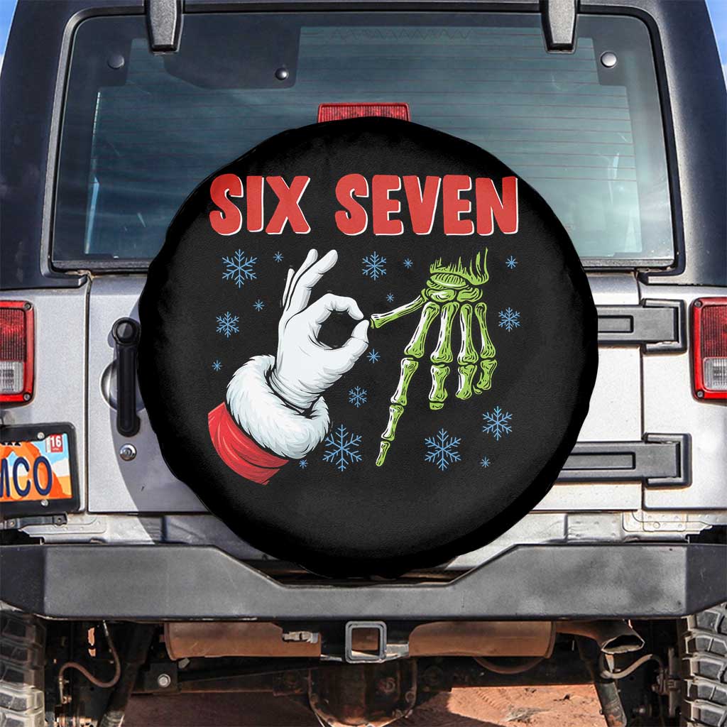 Funny 67 Christmas Spare Tire Cover Six Seven Meme Santa Skeleton Hands Gesture Gen Alpha TS11 No hole Black Print Your Wear