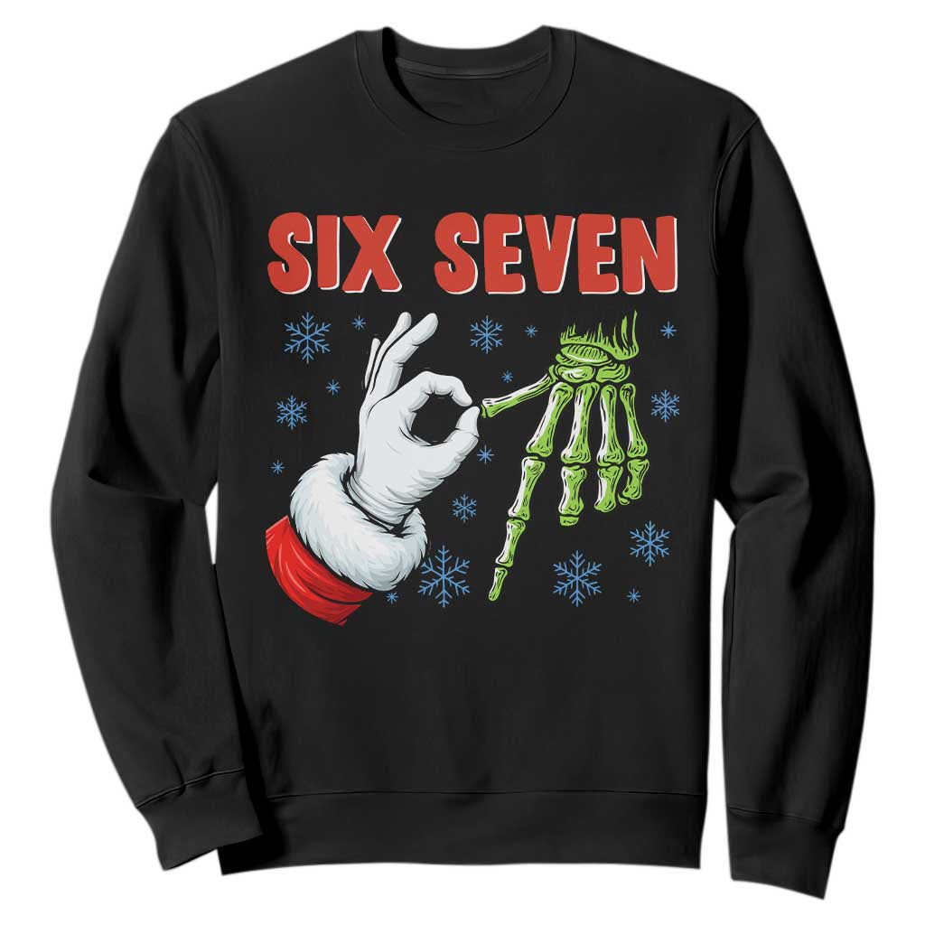 Funny 67 Christmas Sweatshirt Six Seven Meme Santa Skeleton Hands Gesture Gen Alpha TS11 Black Print Your Wear