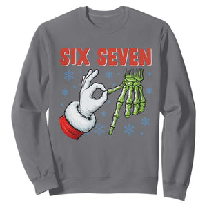 Funny 67 Christmas Sweatshirt Six Seven Meme Santa Skeleton Hands Gesture Gen Alpha TS11 Charcoal Print Your Wear