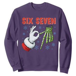 Funny 67 Christmas Sweatshirt Six Seven Meme Santa Skeleton Hands Gesture Gen Alpha TS11 Purple Print Your Wear