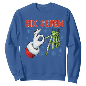 Funny 67 Christmas Sweatshirt Six Seven Meme Santa Skeleton Hands Gesture Gen Alpha TS11 Royal Blue Print Your Wear
