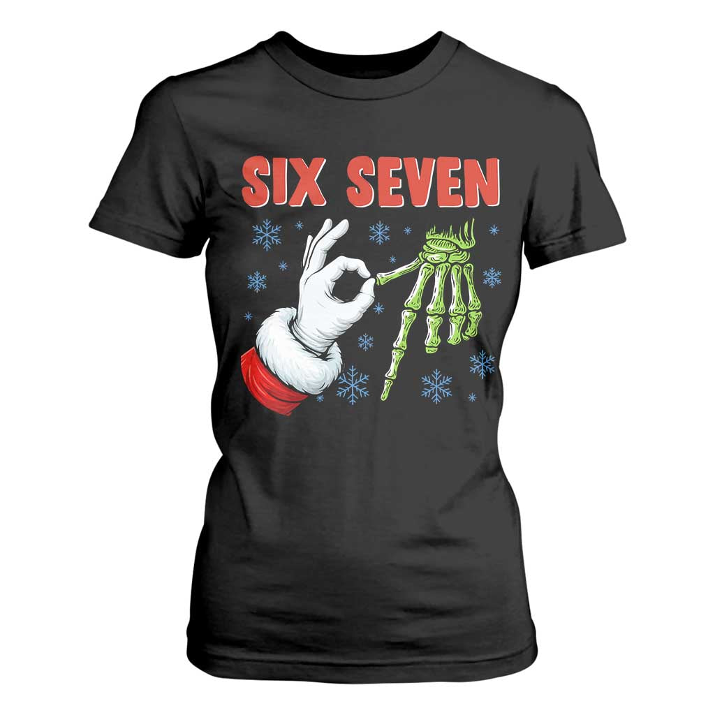 Funny 67 Christmas T Shirt For Women Six Seven Meme Santa Skeleton Hands Gesture Gen Alpha TS11 Black Print Your Wear
