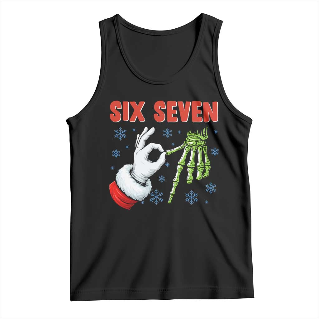 Funny 67 Christmas Tank Top Six Seven Meme Santa Skeleton Hands Gesture Gen Alpha TS11 Black Print Your Wear