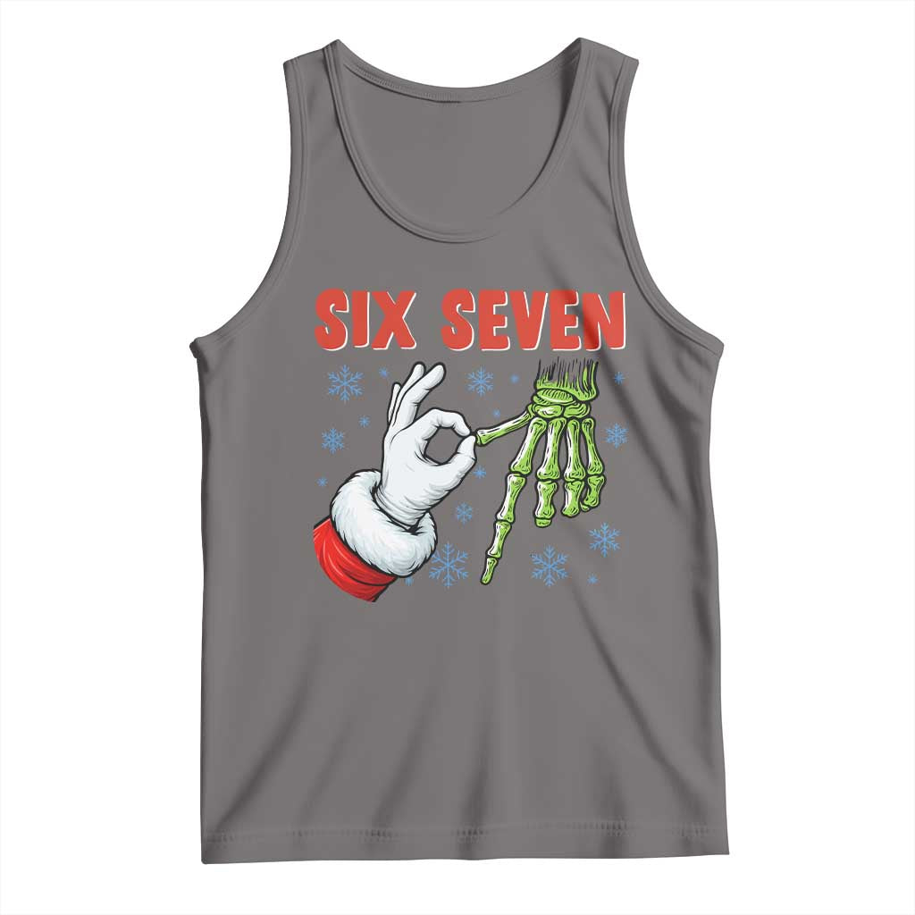 Funny 67 Christmas Tank Top Six Seven Meme Santa Skeleton Hands Gesture Gen Alpha TS11 Deep Heather Print Your Wear