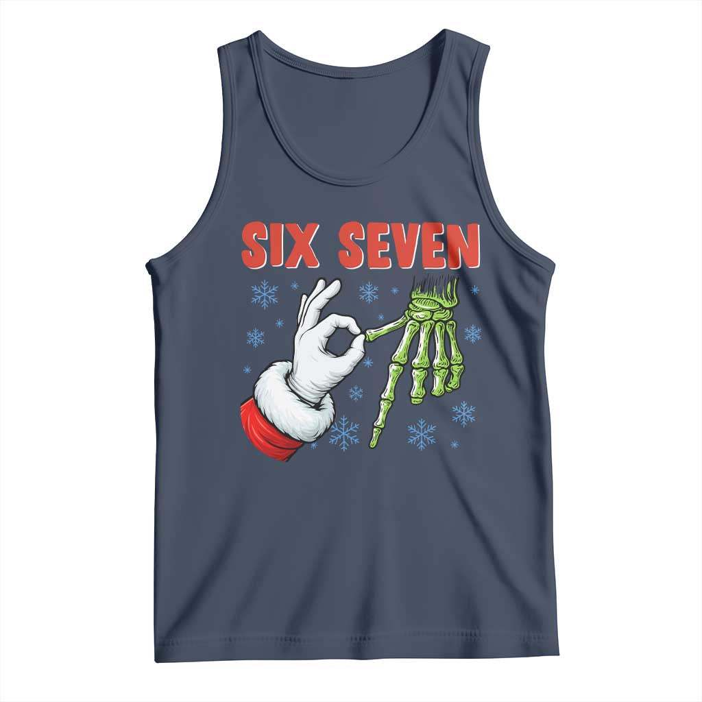 Funny 67 Christmas Tank Top Six Seven Meme Santa Skeleton Hands Gesture Gen Alpha TS11 Navy Print Your Wear