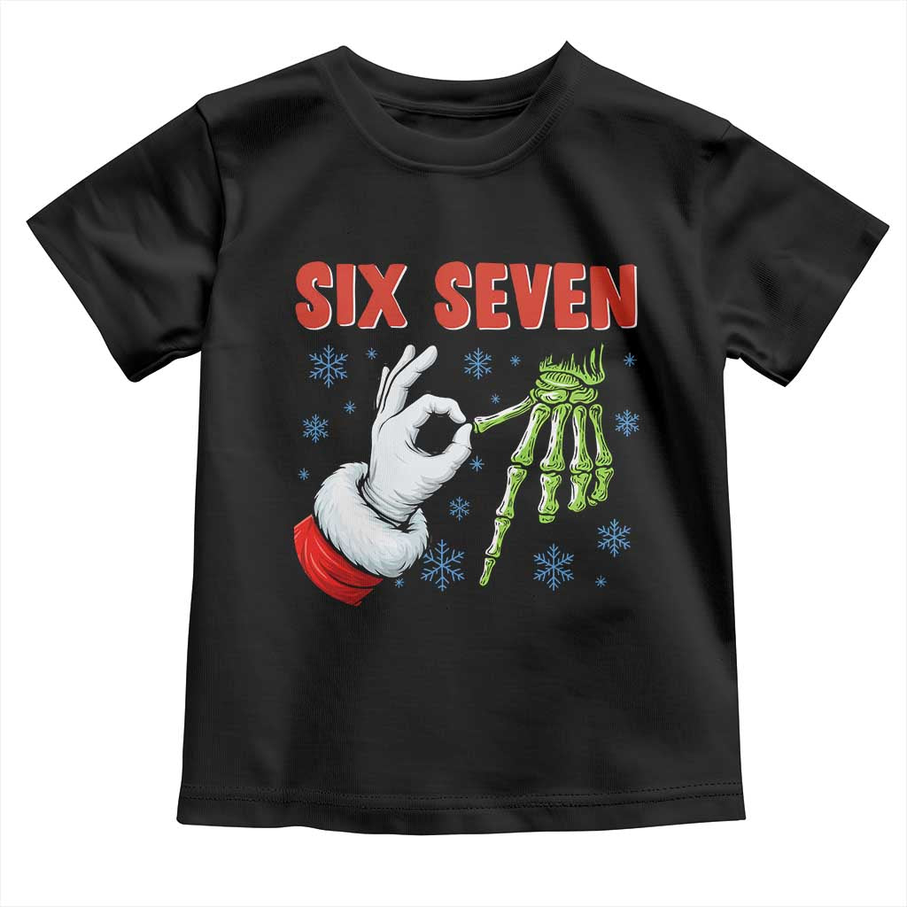 Funny 67 Christmas Toddler T Shirt Six Seven Meme Santa Skeleton Hands Gesture Gen Alpha TS11 Black Print Your Wear